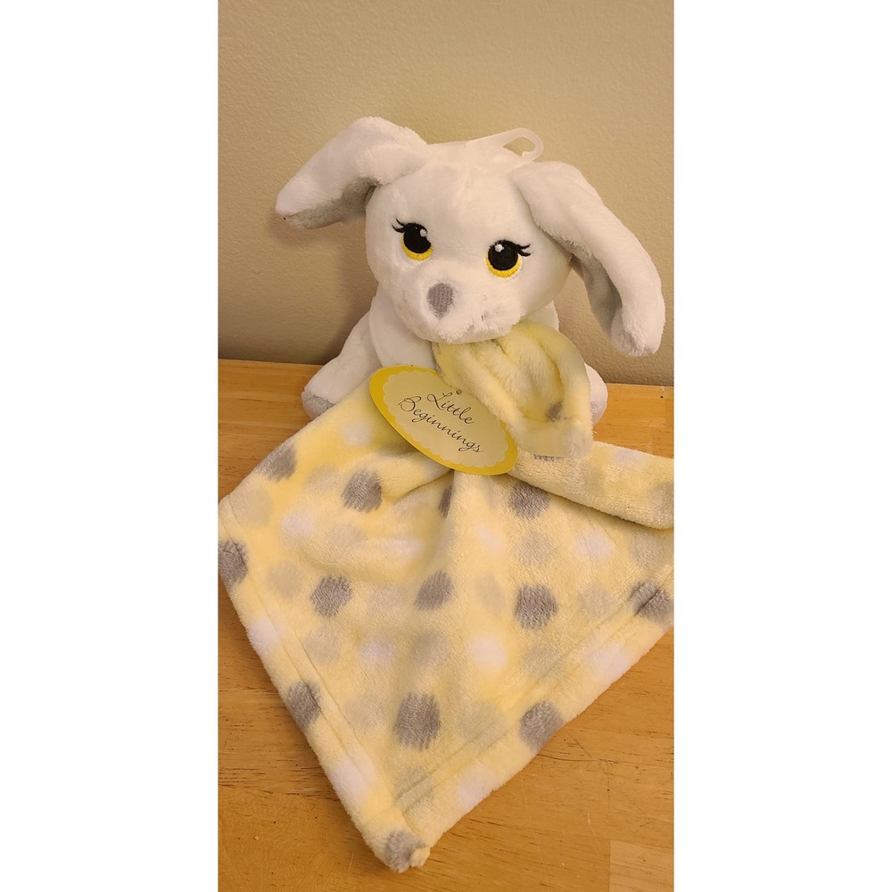 Little Beginnings Plush Dog Lovey Security Blanket White Gray Yellow